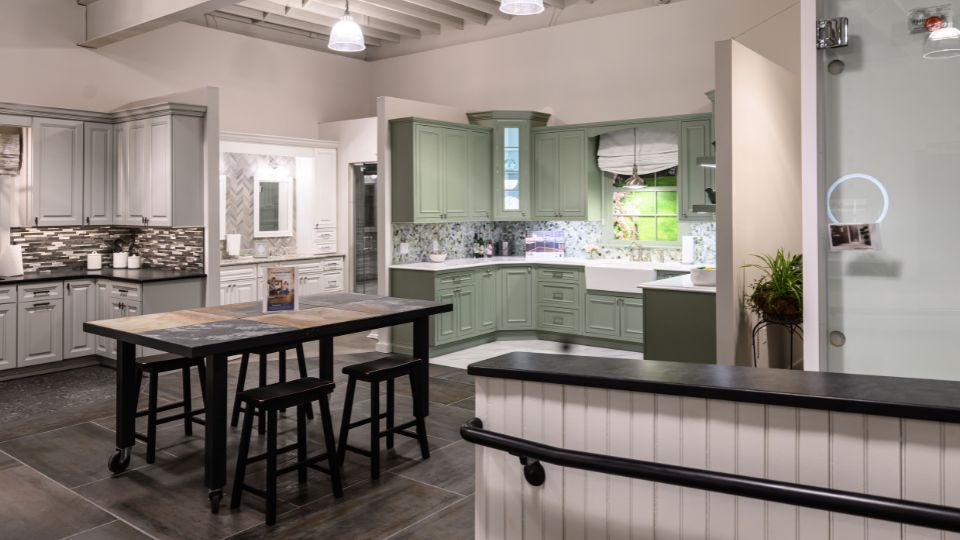 Schnaitman's Flooring America kitchen showroom with different kitchen designs